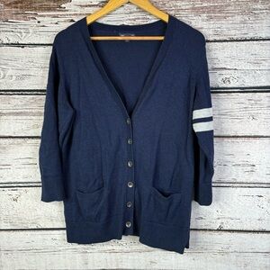 GAP (Factory)‎ Navy Blue Cardigan Sweater XL V-Neck Button Down Stripe Sleeve